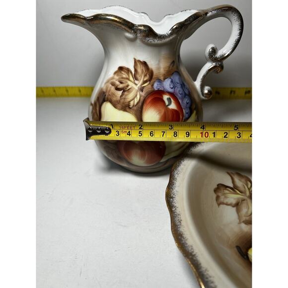 Vintage Porcelain Pitcher and Bowl Wash Basin Set Hand painted Fruit Kitchen - Picture 14 of 16